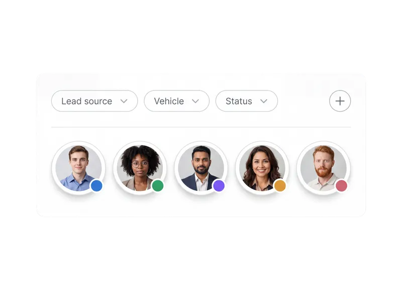 FinalGear.ai onboarding — filter leads by source, vehicle, and status